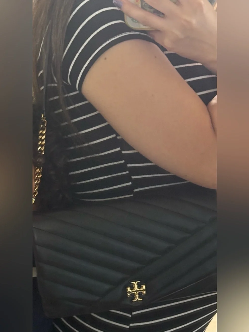 Tory Burch Black Quilted Leather Envelope Crossbody with Gold Logo
